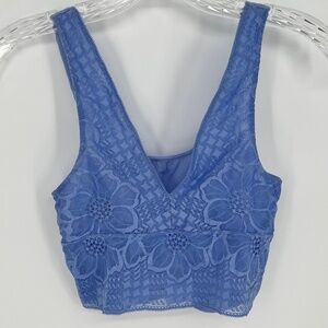 Aerie Women's Lace Back Longline Bralette Size XS Blue Mesh Pullover Shelf Bra